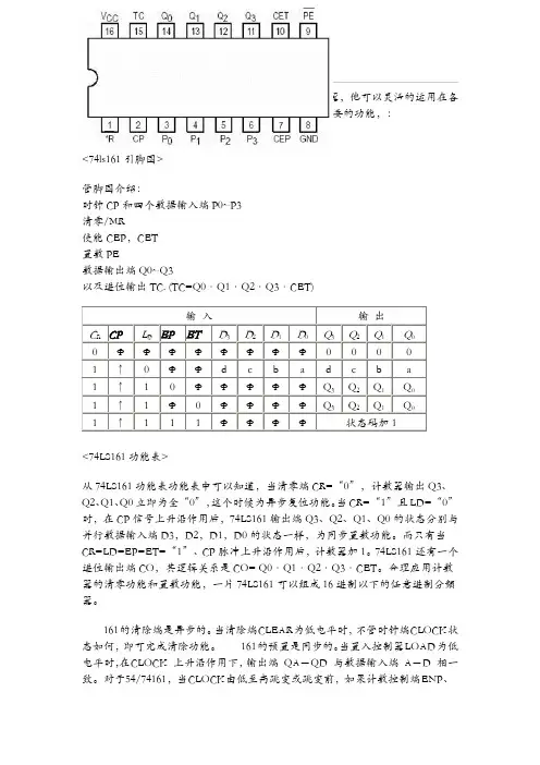 74ls161引脚图与管脚功能表资料