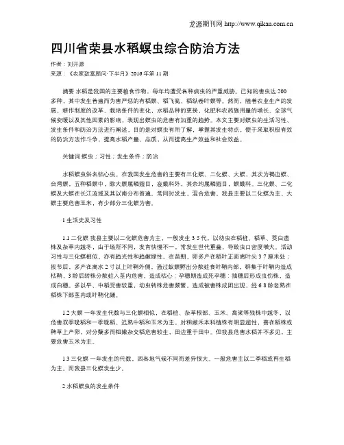 四川省荣县水稻螟虫综合防治方法
