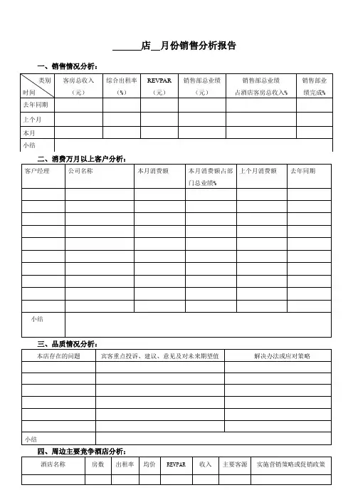 酒店销售月分析报告
