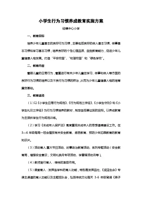小学生行为习惯养成教育实施方案