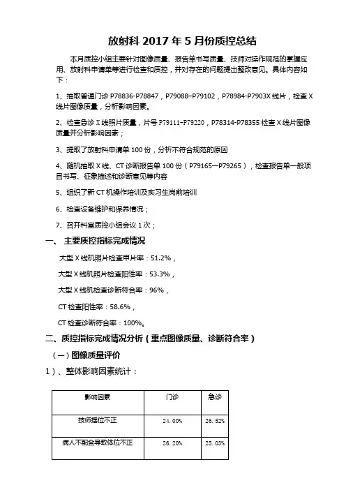放射科2017-5月份质控总结