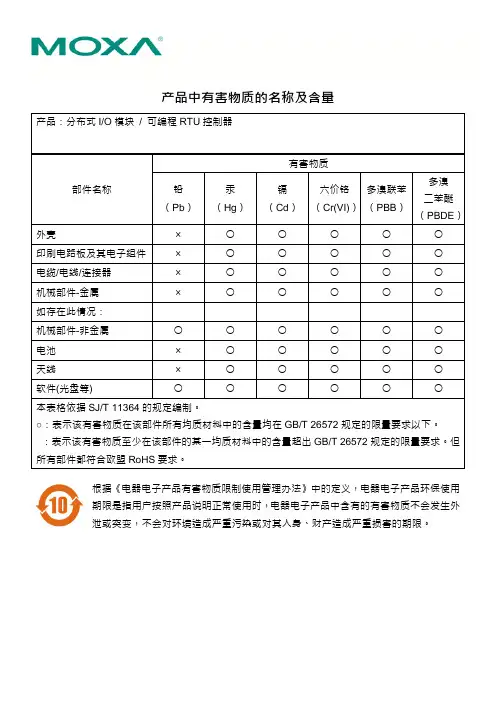 产品中有害物质的名称及含量