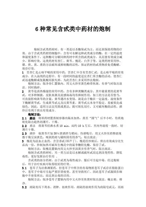 6种常见含甙类中药材的炮制.