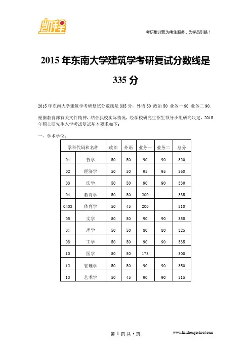 2015年东南大学建筑学考研复试分数线是335分