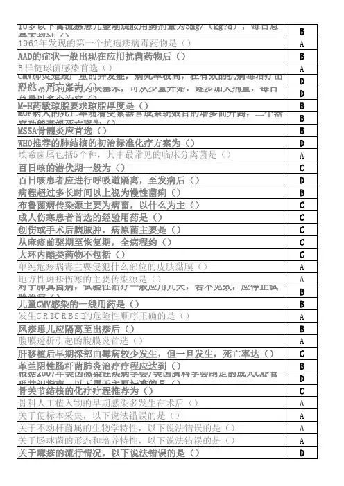 公共课程2012年抗菌药物临床合理应用(答案)