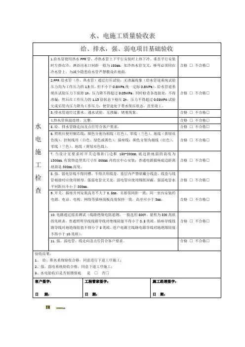 水电施工质量验收表