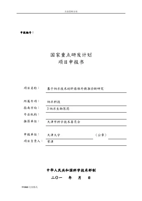 重点研发计划项目申请书模板
