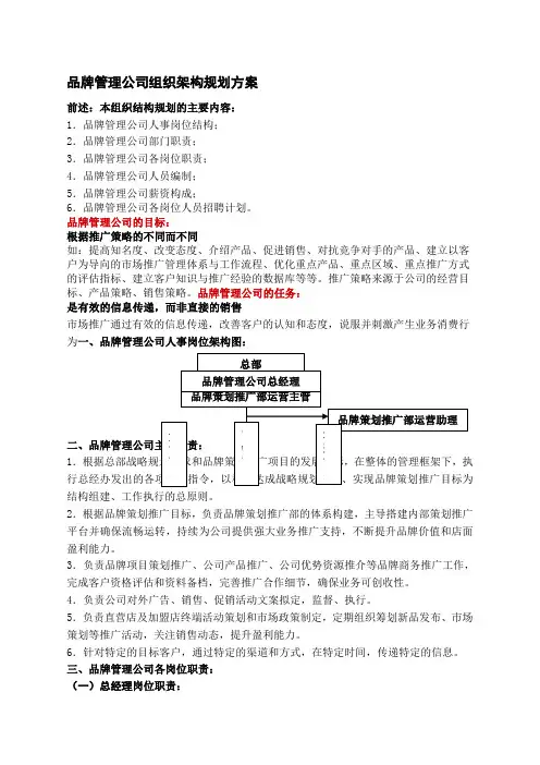 品牌公司组织架构规划方案