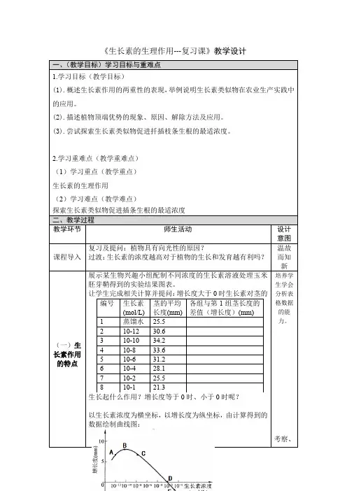 2021届高三生物一轮复习《生长素的生理作用复习》教学设计