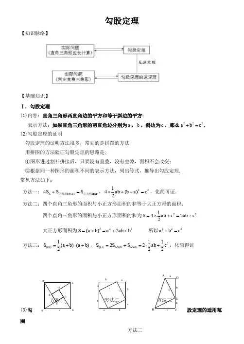 华师大版八年级上14章勾股定理全章知识点总结
