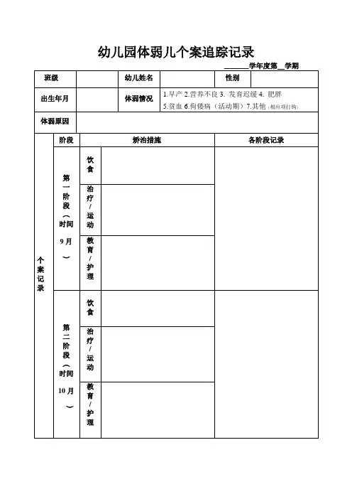 幼儿园体弱儿、肥胖儿个案追踪记录表