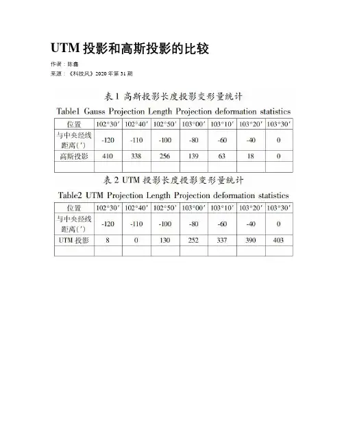 UTM投影和高斯投影的比较