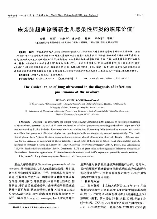 床旁肺超声诊断新生儿感染性肺炎的临床价值