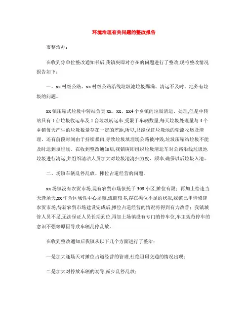 环境治理有关问题的整改报告