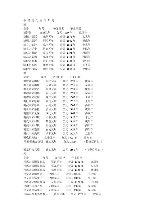 中 国 历 代 皇 帝 年 号