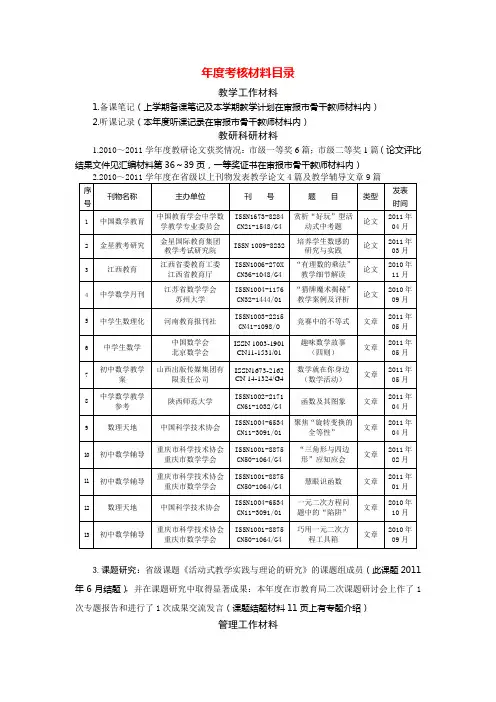 年度考核材料目录