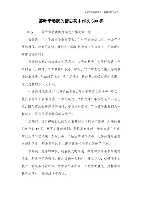 落叶牵动我的情思初中作文600字
