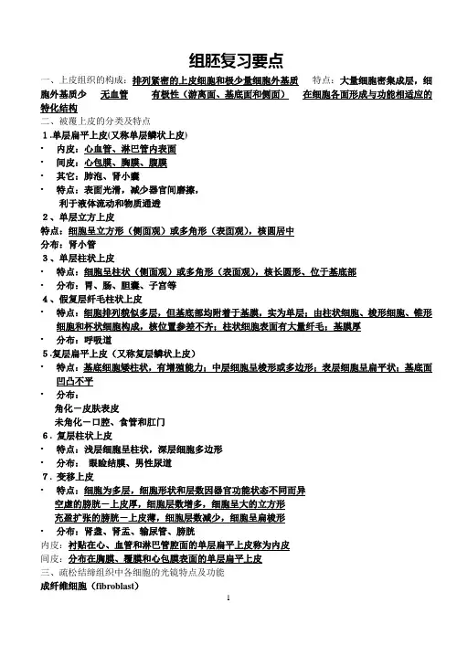 组胚考试复习要点(大纲要求)