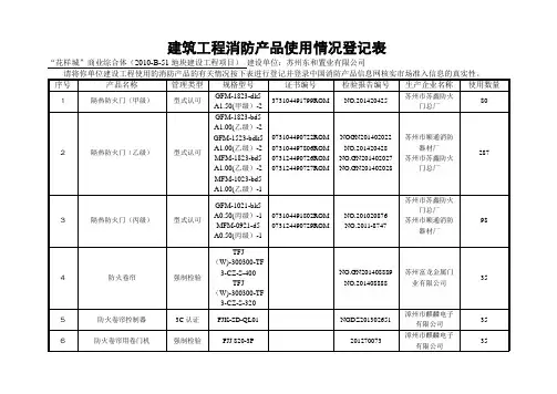 多层消防产品登记表