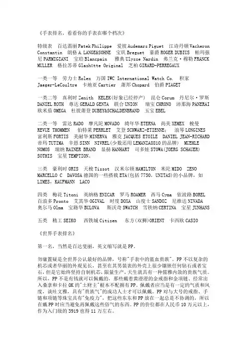 手表排名