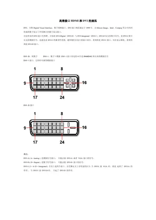 高清接口HDMI和DVI的规范