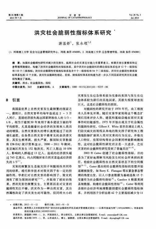 洪灾社会脆弱性指标体系研究