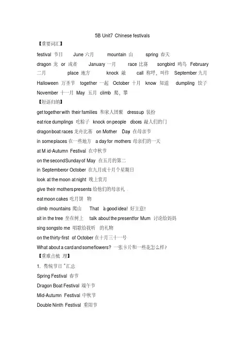 译林版五年级英语下册知识点梳理汇总Unit7 