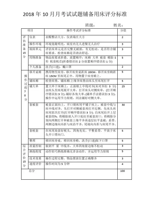 铺备用床评分标准
