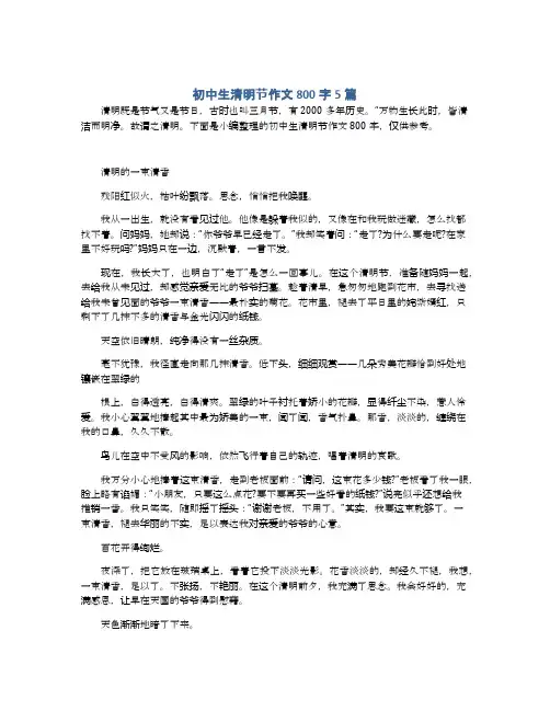 初中生清明节作文800字5篇