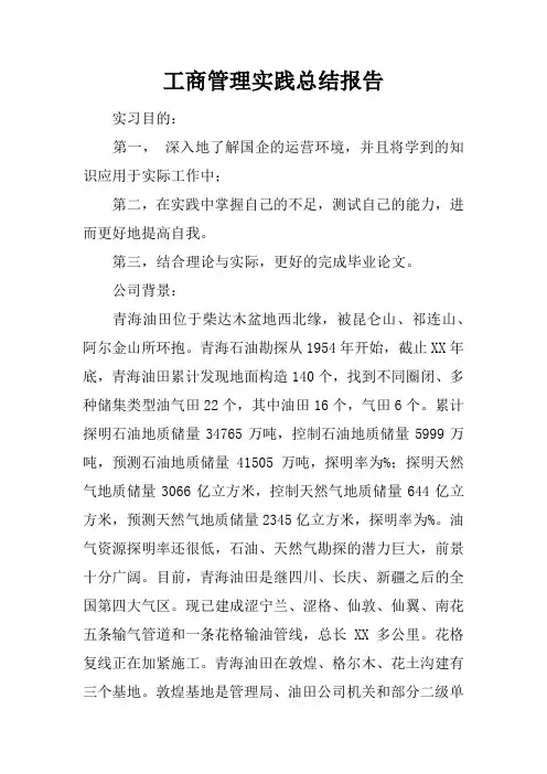 工商管理实践总结报告