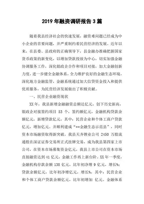 2019年融资调研报告3篇