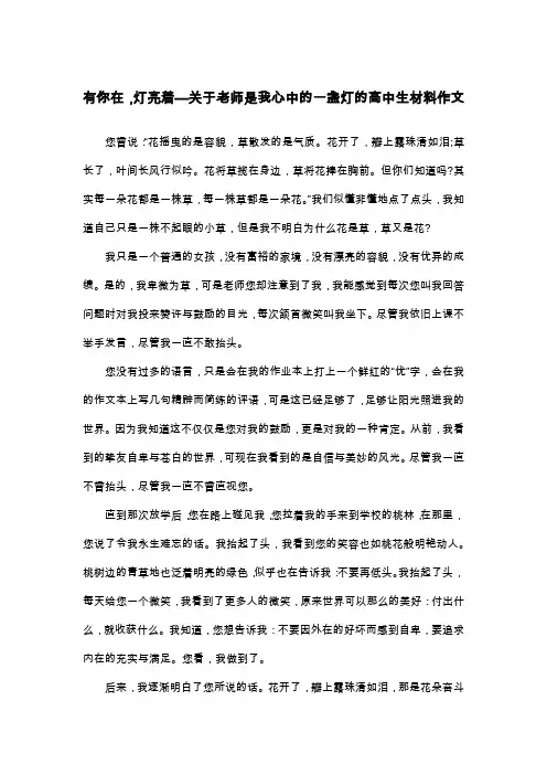 有你在,灯亮着—关于老师是我心中的一盏灯的高中生材料作文_散文