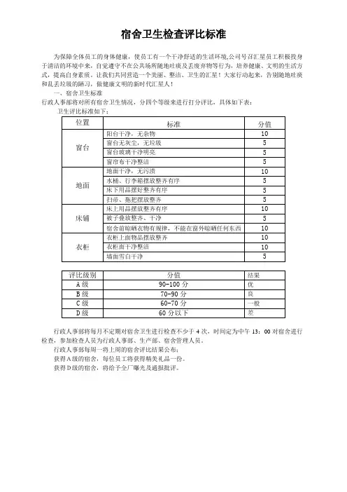 宿舍卫生检查评比标准