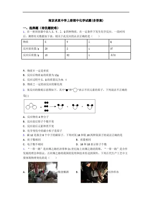 南京求真中学上册期中初三化学试题(含答案)