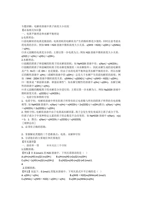 专题讲解离子浓度大小比较