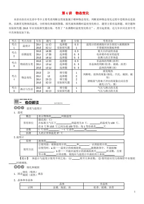 【火线100天】(河北专版)2016中考物理考点复习 第4讲 物态变化