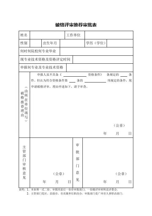破格评审推荐审批表【模板】