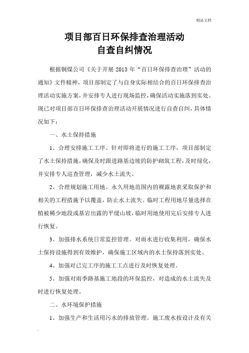 项目部环保自查自纠情况汇报