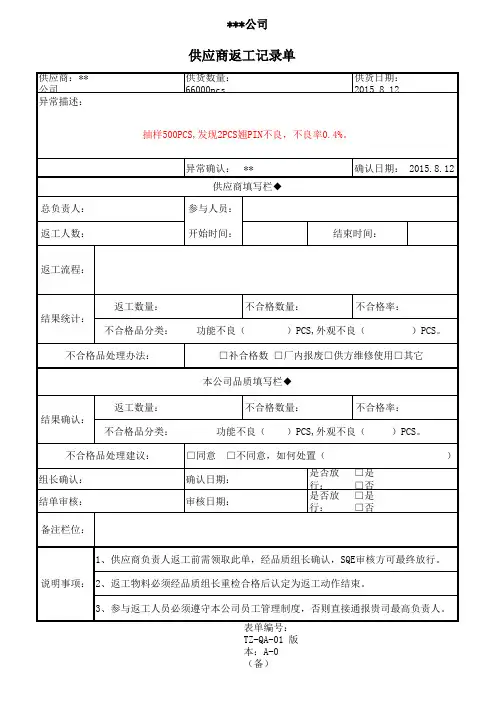 完整版-2015供应商返工记录单