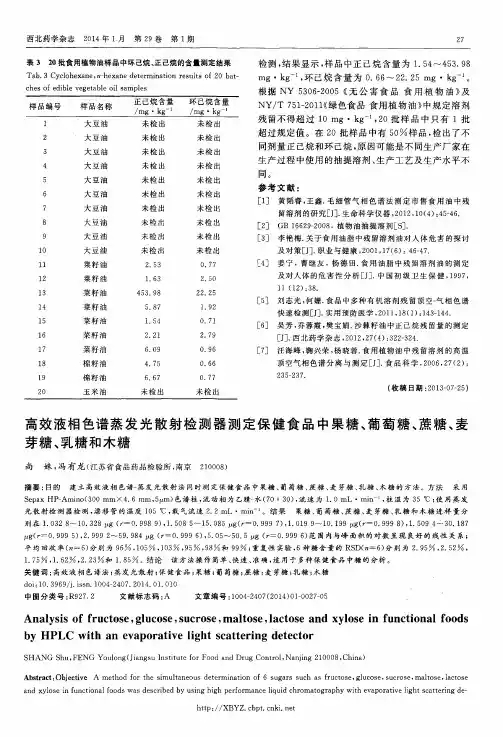 高效液相色谱蒸发光散射检测器测定保健食品中果糖、葡萄糖、蔗糖、麦芽糖、乳糖和木糖