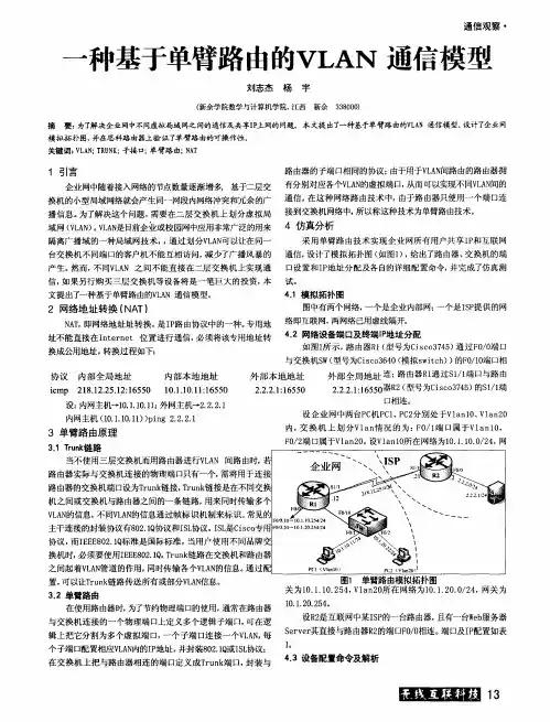 一种基于单臂路由的VLAN通信模型