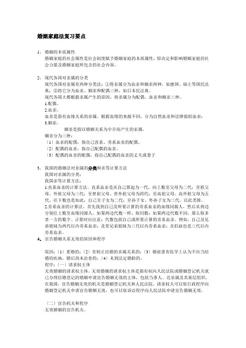 婚姻家庭法复习要点