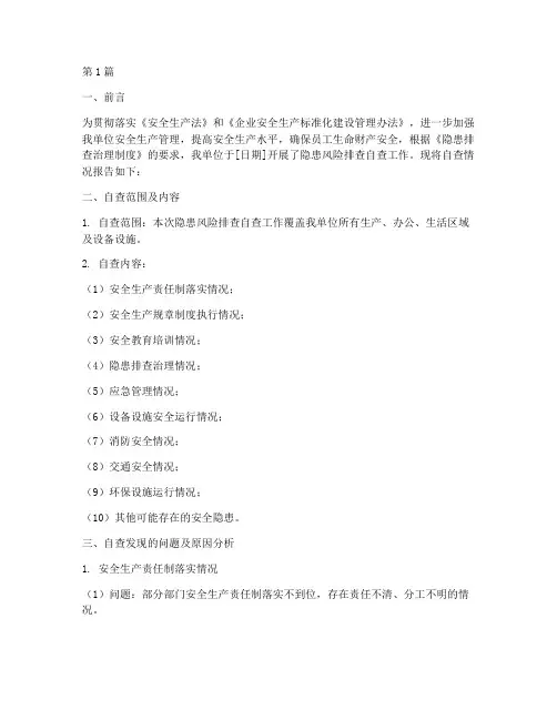 隐患风险排查自查报告(3篇)