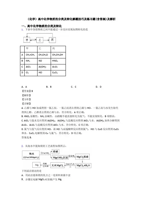 (化学)高中化学物质的分类及转化解题技巧及练习题(含答案)及解析