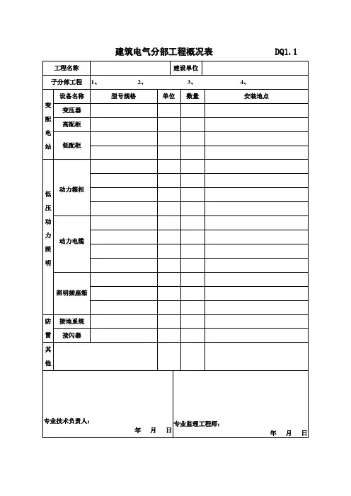 建筑电气分部工程概况表