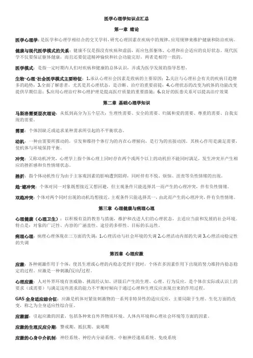 医学心理学知识点小结汇总