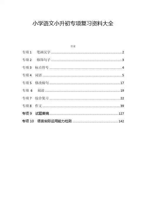 小学语文小升初专项复习资料大全(145页)