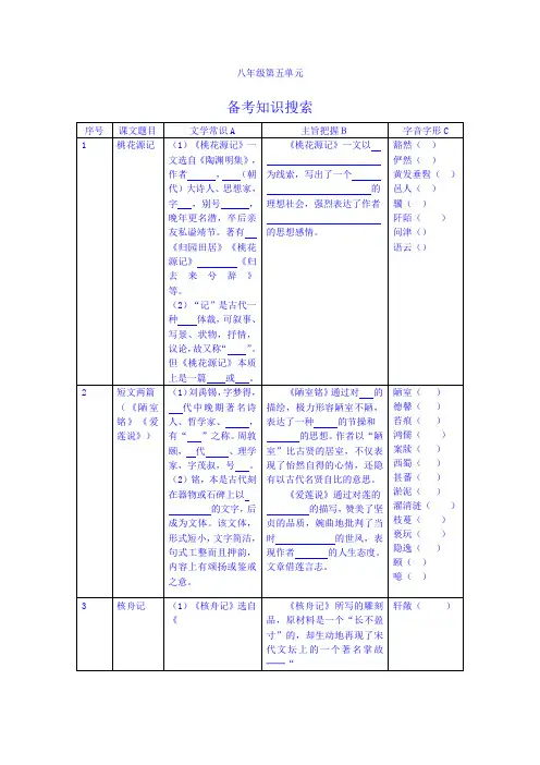 人教版八年级上册第五单元复习学案