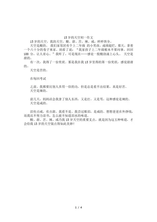 15岁的天空初一作文