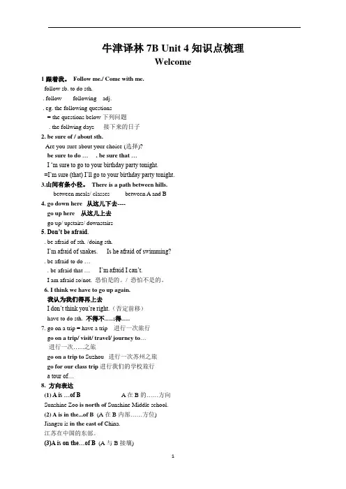 牛津译林7B Unit 4知识点梳理